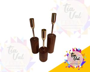 Foto de KIT CASTIÇAL- MADEIRA DOURADO - 3 PEÇAS