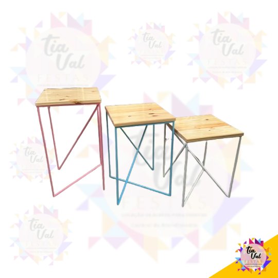 KIT MESAS QUADRADAS BRANCA - ROSA - AZUL