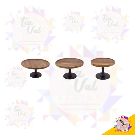 KIT PORTA DOCES RUSTICO - 3 PCS MADEIRA / FERRO
