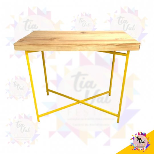 MESA AMARELA TAMPO MADEIRA RETANGULAR