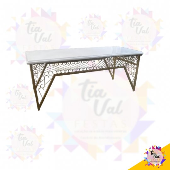 MESA RETANGULAR DOURADA COM BRANCO - FERRO - 2M X 0,80 *