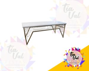 Foto de MESA RETANGULAR  DOURADA COM BRANCO - FERRO -  2M X 0,80 *