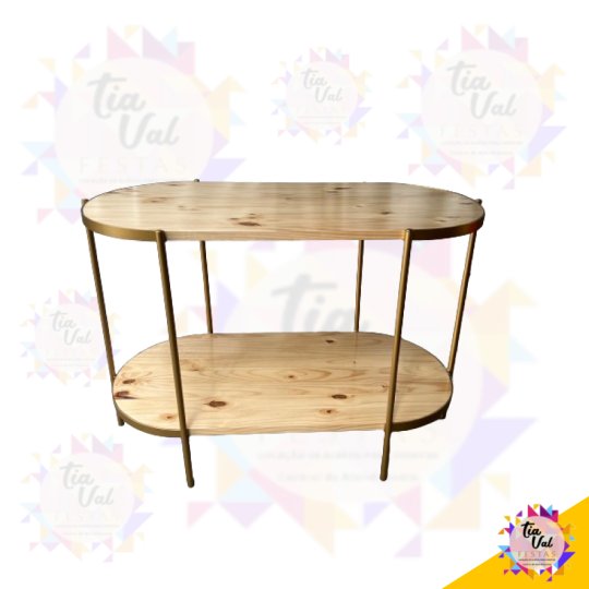 MESA OVAL DOURADA FERRO MADEIRA  