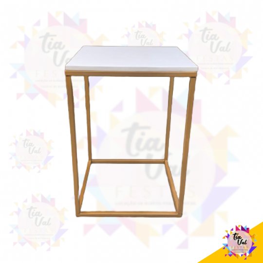 MESA QUADRADA DOURADA FERRO COM  TAMPO BRANCO