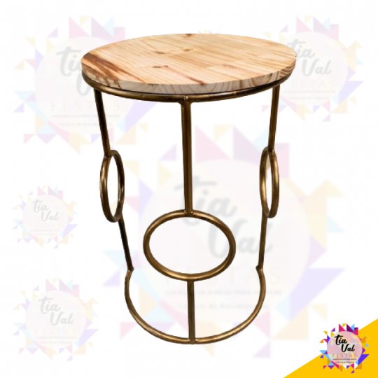 MESA REDONDA DOURADA COM TAMPO MADEIRA MEDIA