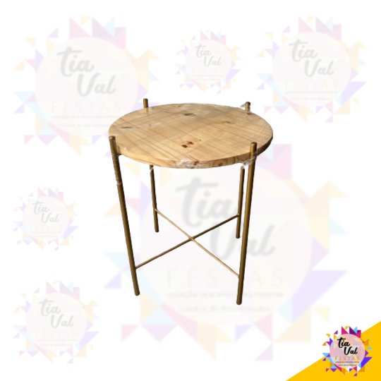 MESA REDONDA DOURADA FERRO MADEIRA DIAM 49 CM