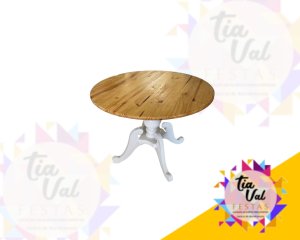 Foto de MESA REDONDA PES BRANCO TAMPO PINUS - DIAM 90 CM