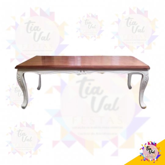 MESA RET. LUIZ VX PÉ BRANCO / TAMPO DE MADEIRA