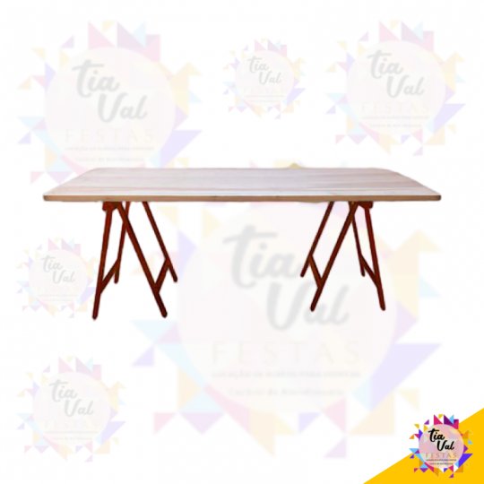 MESA RETANGULAR COM CAVALETE DE MADEIRA