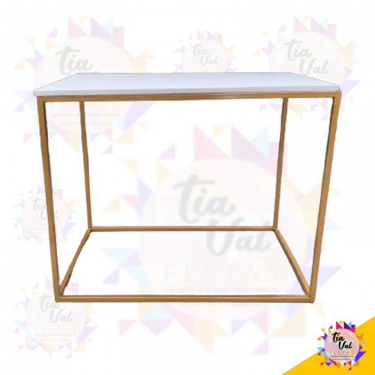 MESA RETANGULAR DOURADA FERRO COM TAMPO BRANCO