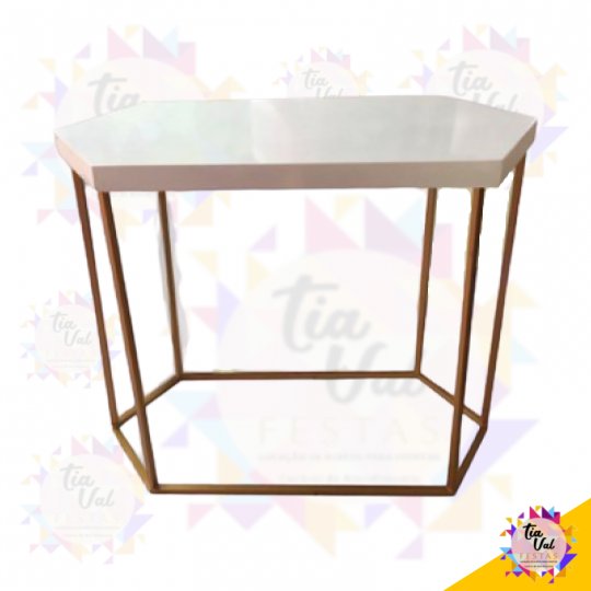 MESA SEXTAVADA DOURADA C/ BRANCO GRANDE