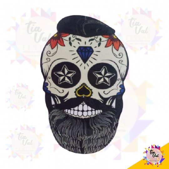 PLACA CAVEIRA MEXICANA COM BARBA