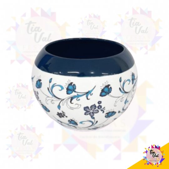 PORCELANA AZUL C/ BRANCO VASO REDONDO MEDIO