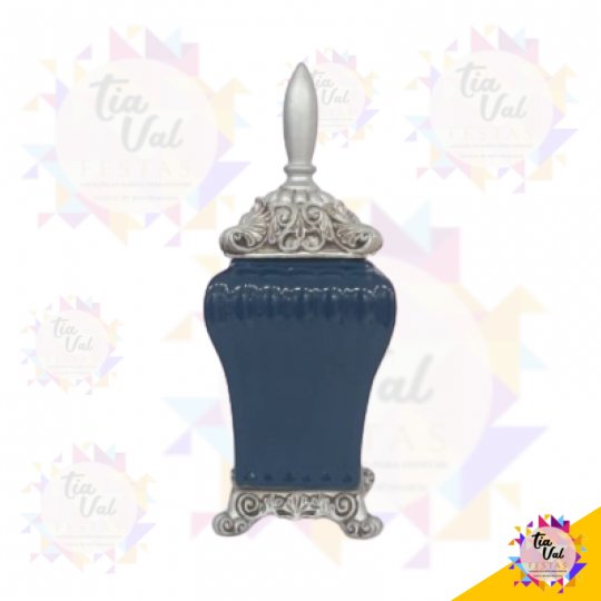 PORCELANA AZUL C/ PRATA VASO C/ TAMPA