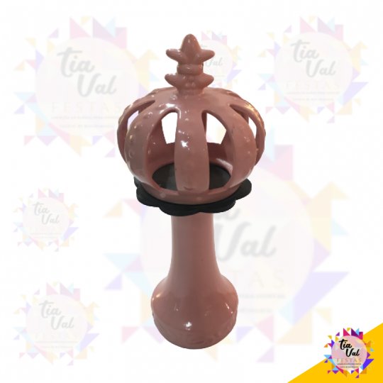 PORCELANA ROSA PEDESTAL C/ COROA C/ BASE PRETA