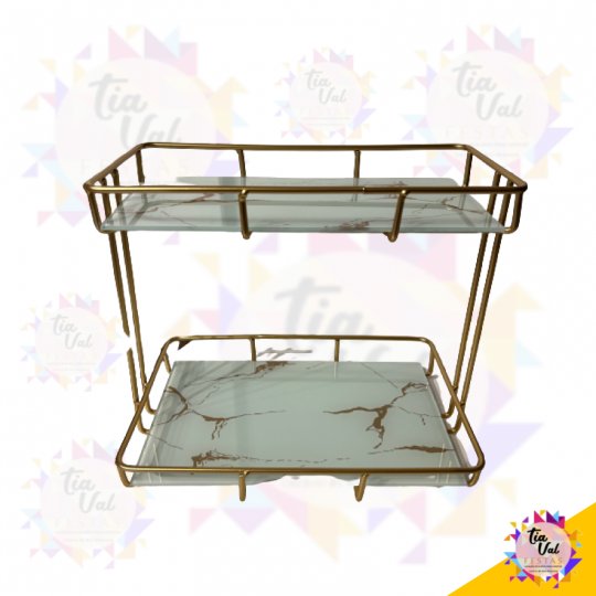 PORTA DOCES DOURADO DUPLO VIDRO TRAB