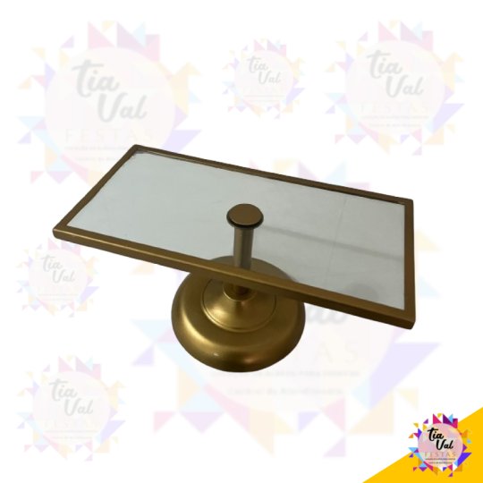 PORTA DOCES DOURADO BASE VIDRO RETANGULAR GRANDE