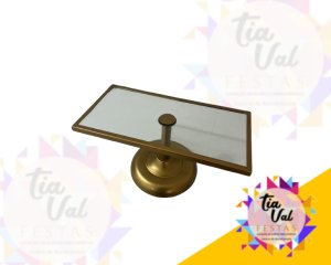Foto de PORTA DOCES DOURADO BASE VIDRO RETANGULAR GRANDE