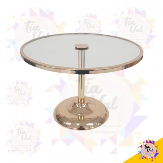 PORTA DOCES DOURADO REDONDO  VIDRO PEQUENO - 30 CM