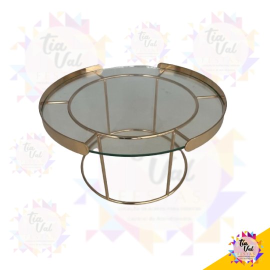 BANDEJA REDONDA LUXO DOURADA / VIDRO