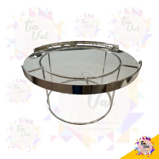 BANDEJA REDONDA LUXO PRATA / VIDRO