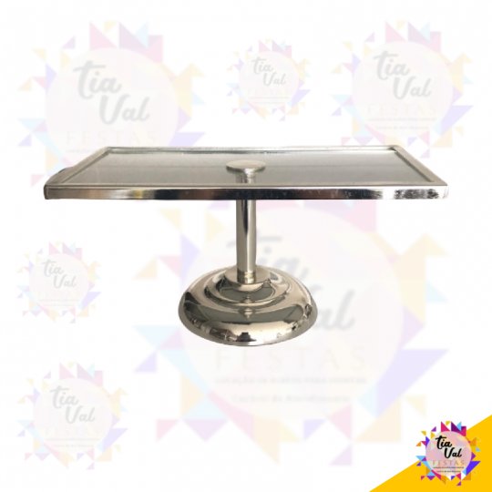PORTA DOCES PRATA BASE VIDRO RETANGULAR GRANDE