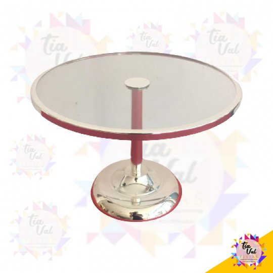 PORTA DOCES PRATA REDONDO BASE VIDRO PEQUENO 24 CM DIAMETRO