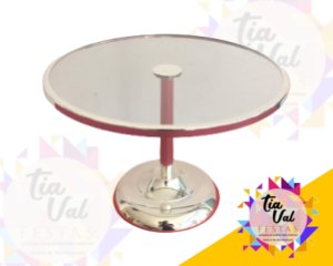 Foto de PORTA DOCES PRATA REDONDO BASE VIDRO PEQUENO 24 CM DIAMETRO