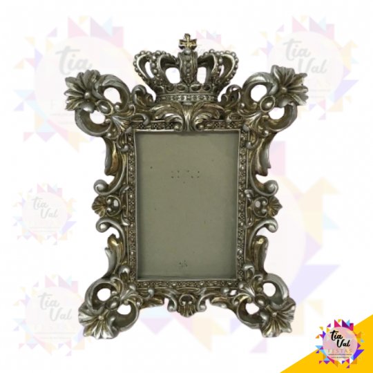 PORTA RETRATO PRATA COROA 10X 15CM (RESINA)