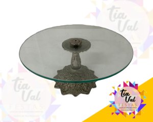 Foto de PRATA BASE ENVELHECIDA P BAIXO C/ VIDRO DE 40 CM