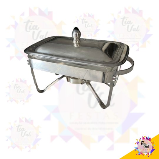 RECHAUD RETANGULAR PRATA - TRAVESSA VIDRO E TAMPA