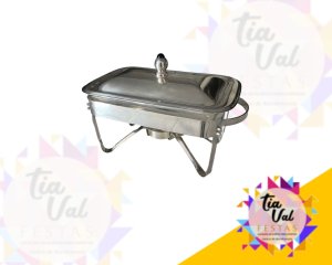 Foto de RECHAUD RETANGULAR PRATA - TRAVESSA VIDRO E TAMPA