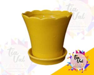 Foto de Vaso amarelo c/ prato P( porcelana)