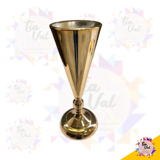 VASO CONE DOURADO  ALT 30 CM BOCA 10CM