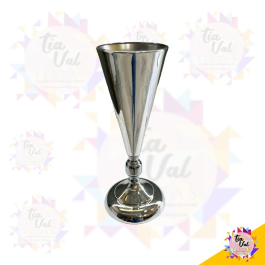 VASO CONE PRATA  ALT 30 CM BOCA 10CM