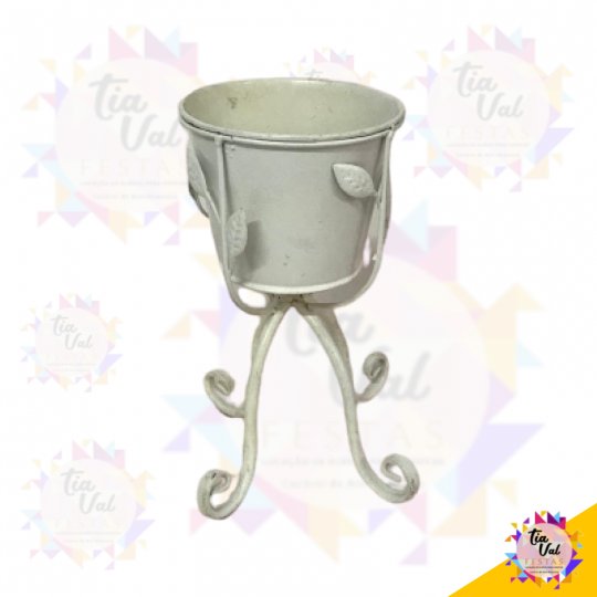 VASO DE FERRO BRANCO C/ FOLHAS