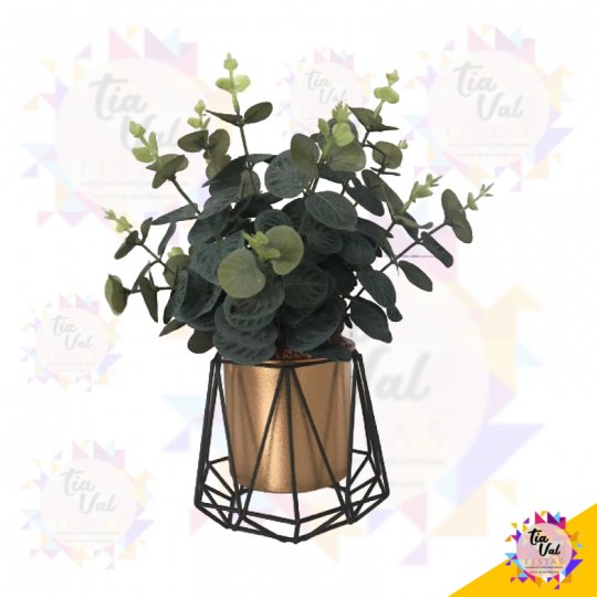VASO DOURADO C/ PRETO DIAMANTE FOLHAGEM
