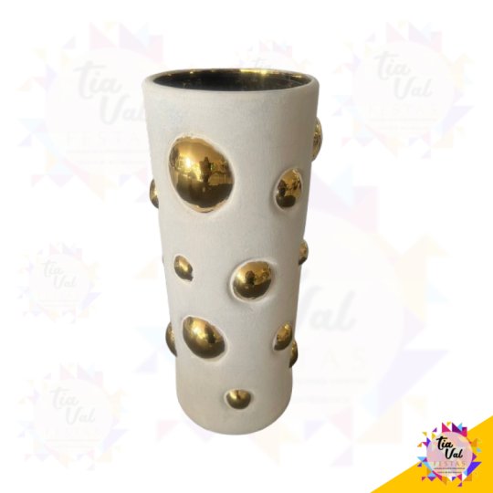VASO POA - BEGE E DOURADO - GRANDE - 34 CM