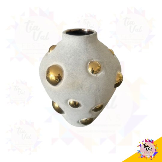 VASO POA - BEGE E DOURADO - PEQUENO - 22 CM